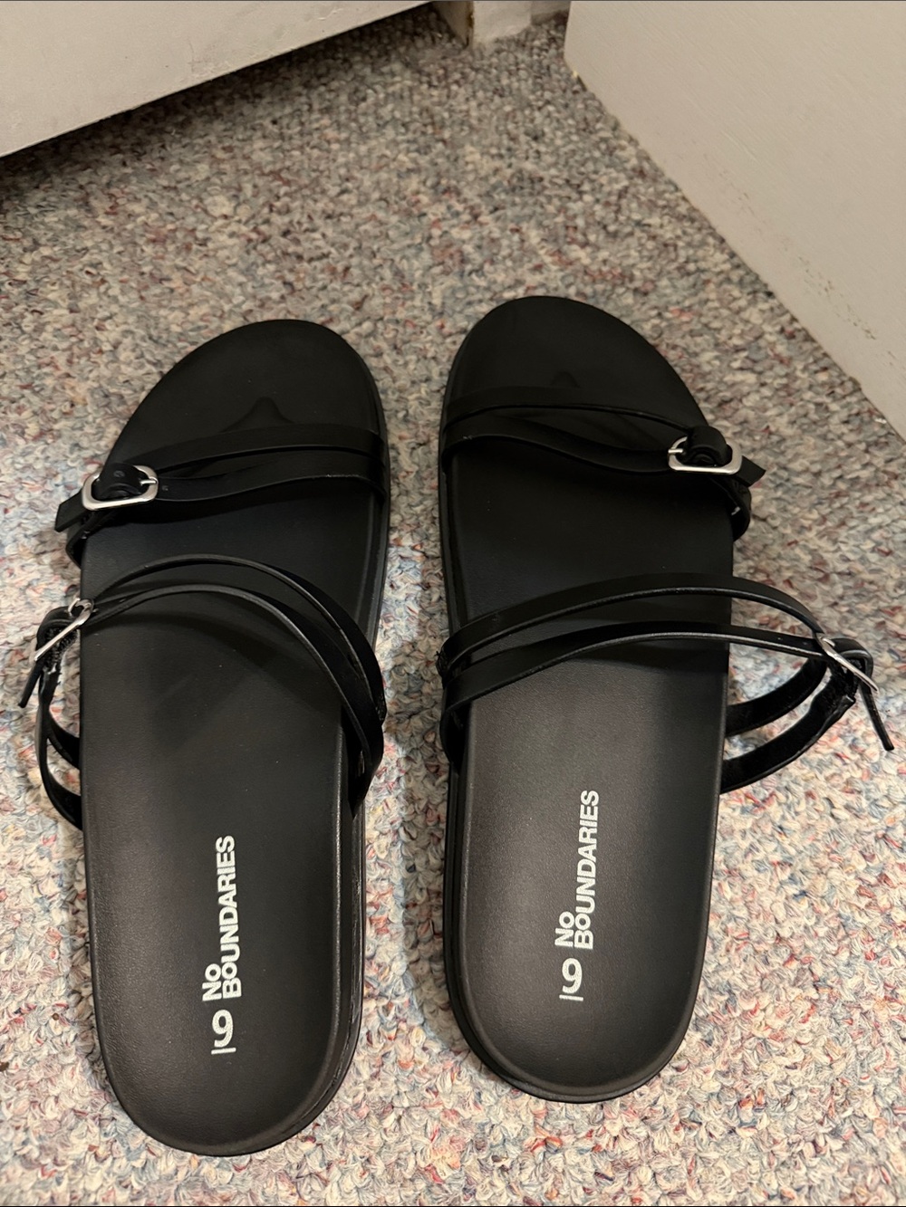 No Boundaries Black Double-Strap Slide Sandals